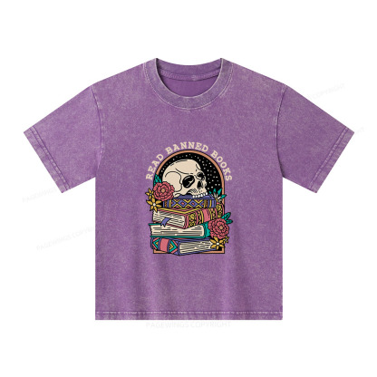 Pagewings Read Banned Book Floral Unisex Kids Washed T-shirt
