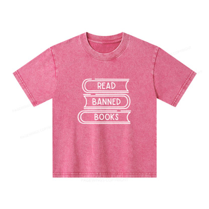 Pagewings Read Banned Books Stack Unisex Kids Washed T-shirt
