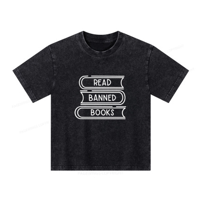 Pagewings Read Banned Books Stack Unisex Kids Washed T-shirt