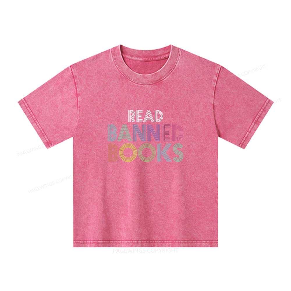 Pagewings Read Banned Books Shirt Unisex Kids Washed T-shirt
