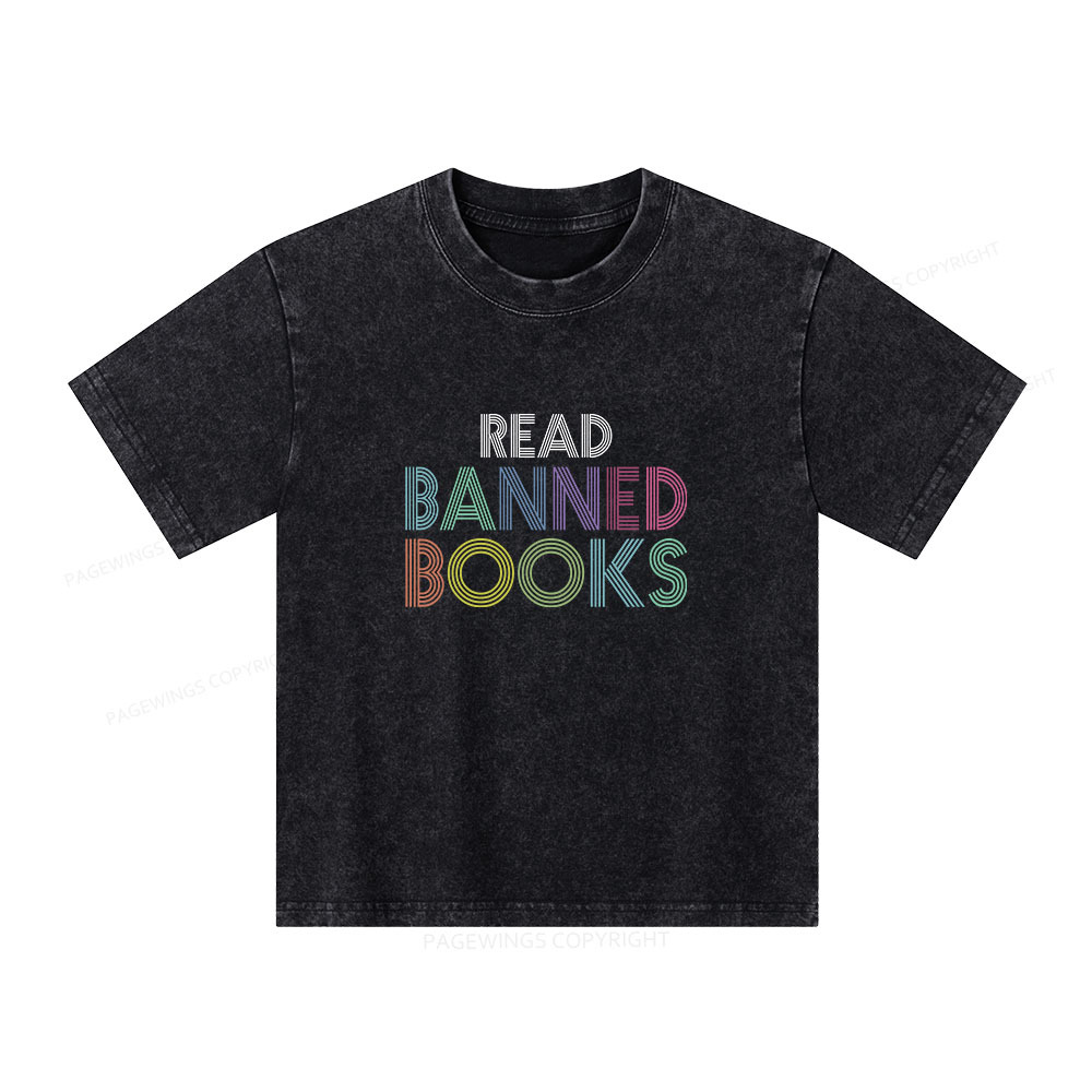 Pagewings Read Banned Books Shirt Unisex Kids Washed T-shirt
