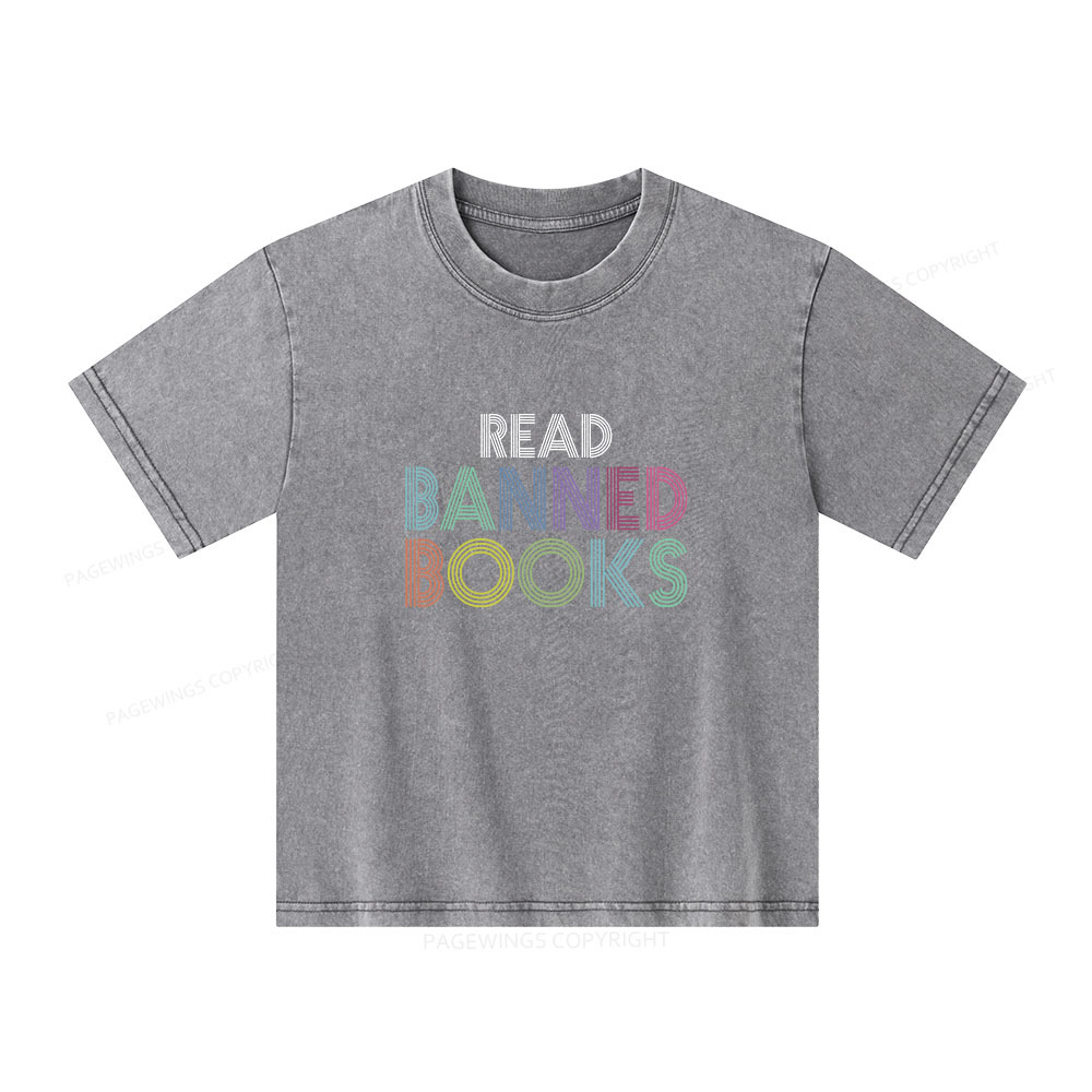 Pagewings Read Banned Books Shirt Unisex Kids Washed T-shirt