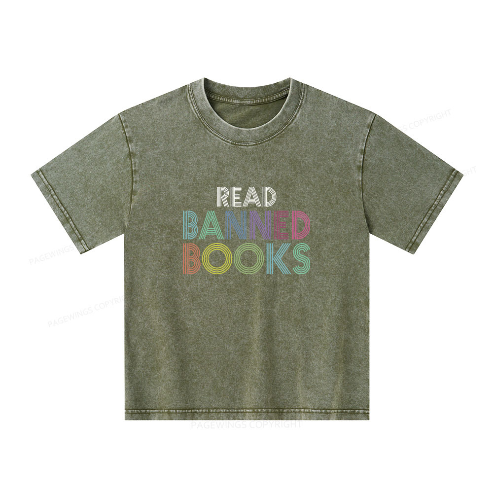 Pagewings Read Banned Books Shirt Unisex Kids Washed T-shirt