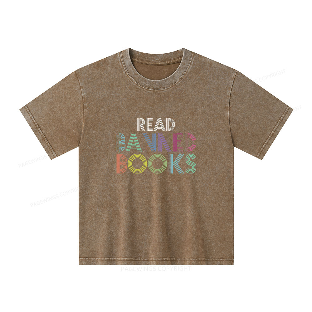 Pagewings Read Banned Books Shirt Unisex Kids Washed T-shirt