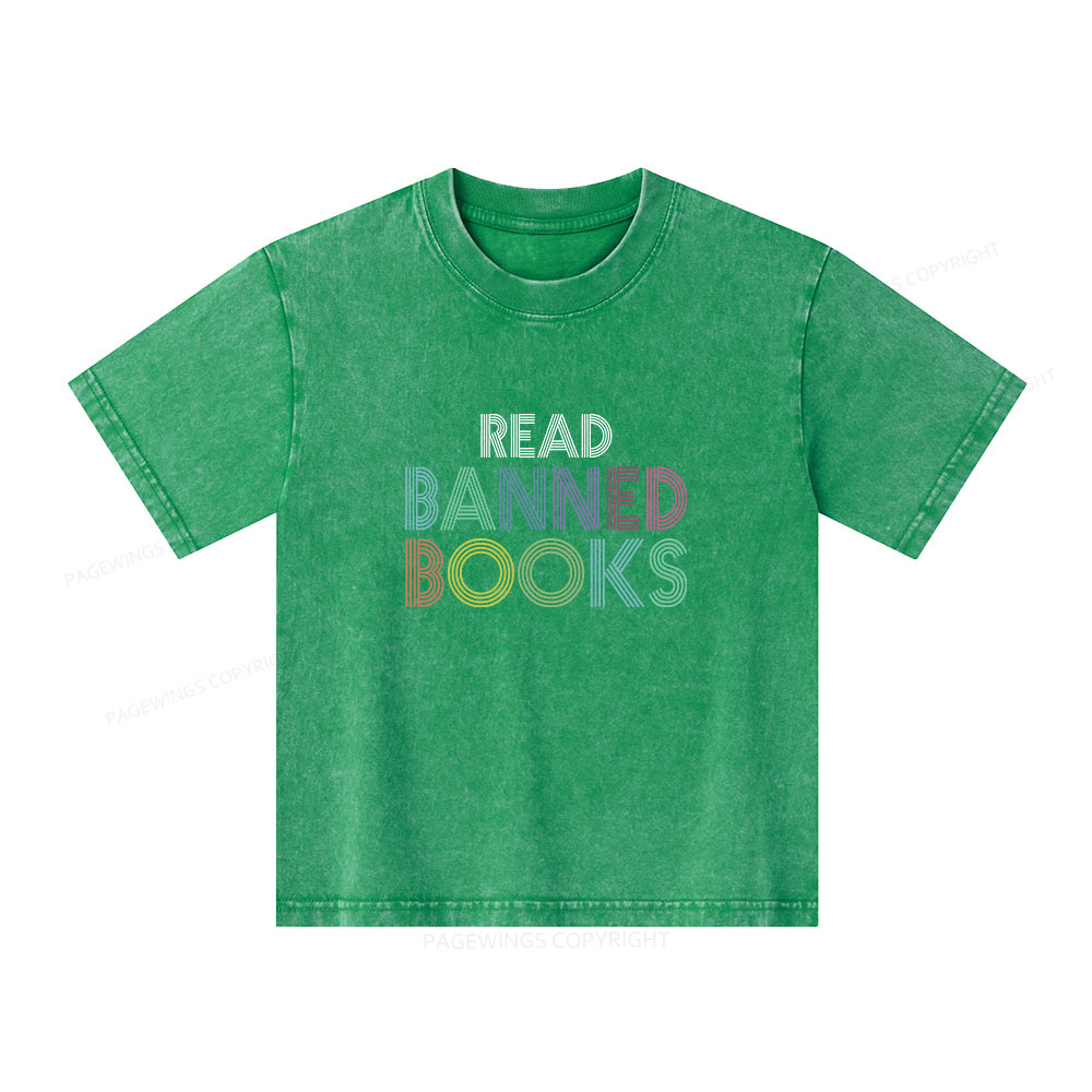Pagewings Read Banned Books Shirt Unisex Kids Washed T-shirt