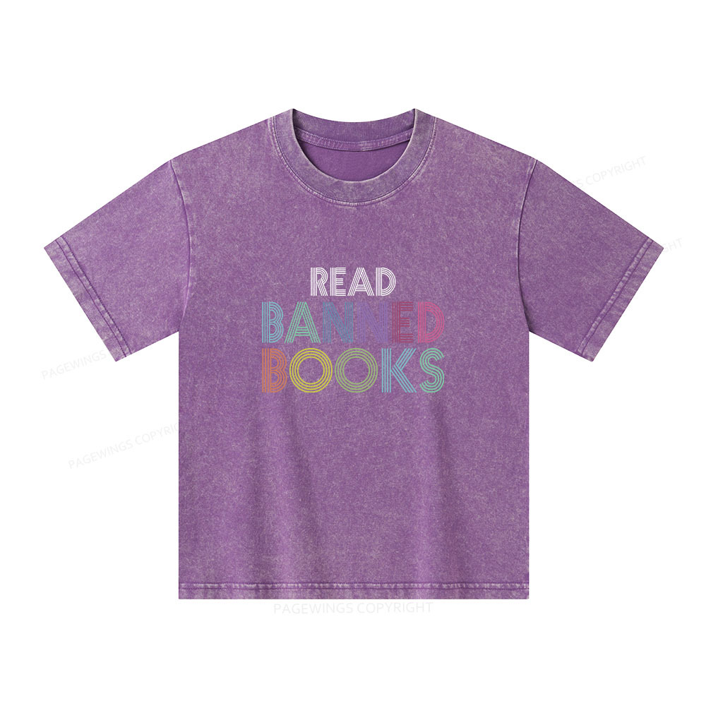 Pagewings Read Banned Books Shirt Unisex Kids Washed T-shirt