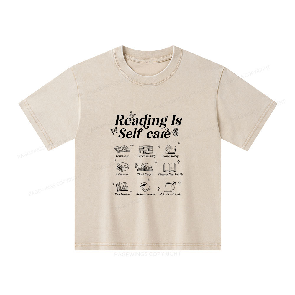 Pagewings Reading Is Self Care Unisex Kids Washed T-shirt