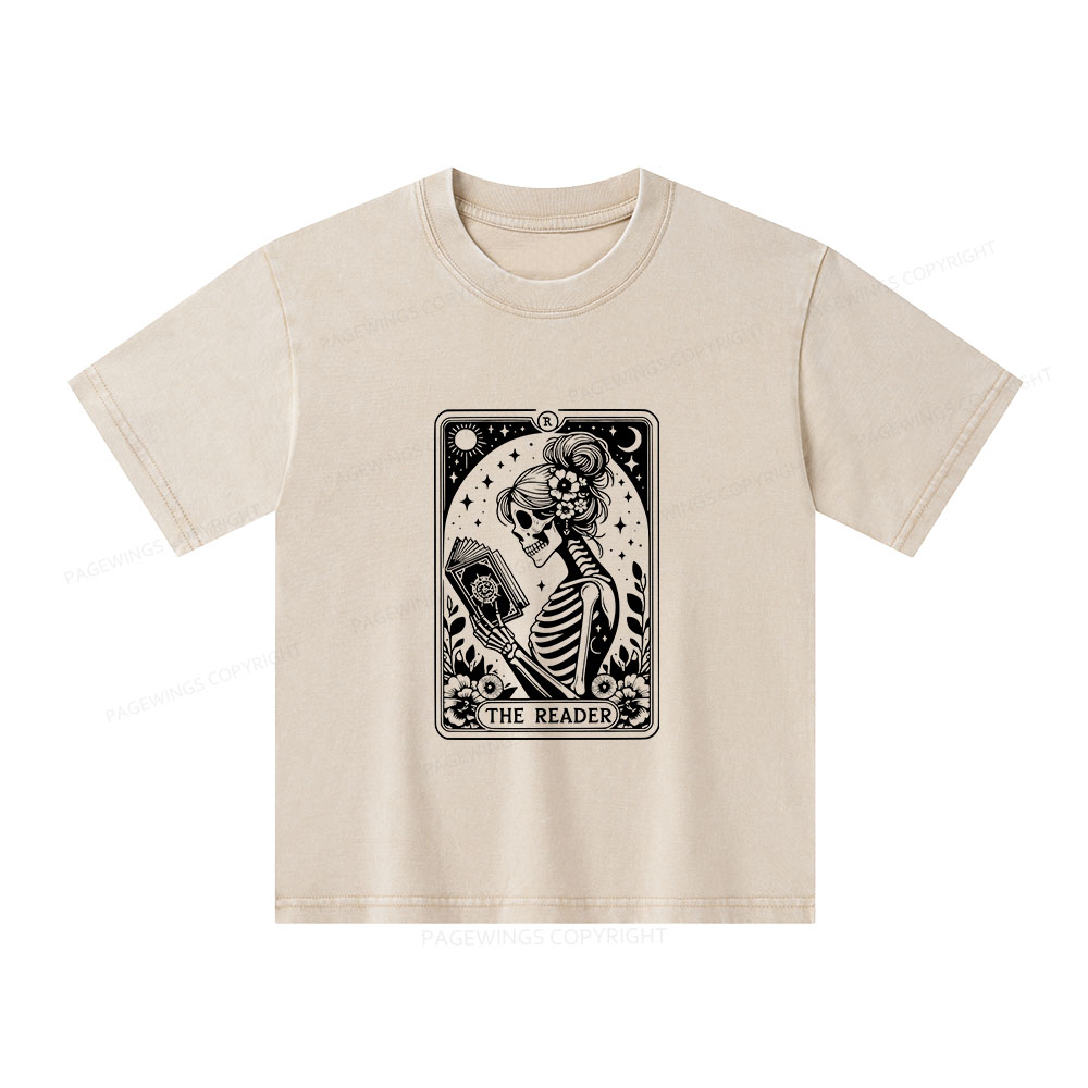 Pagewings Tarot Lover Gift Halloween Skeleton Tee Unisex Kids Washed T-shirt
