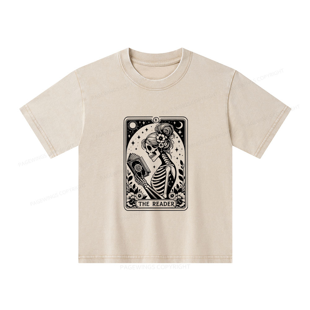 Pagewings Tarot Lover Gift Halloween Skeleton Tee Unisex Kids Washed T-shirt