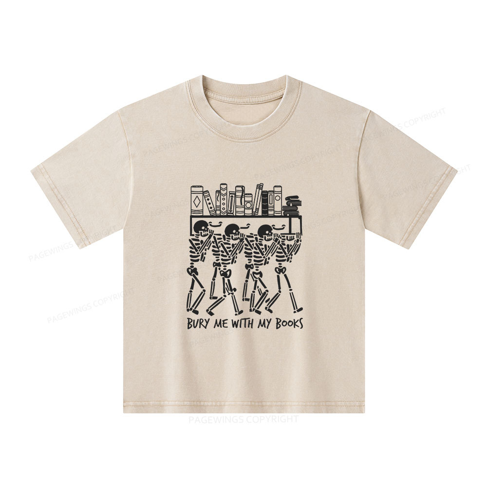 Pagewings Bury Me With My Books Unisex Kids Washed T-shirt