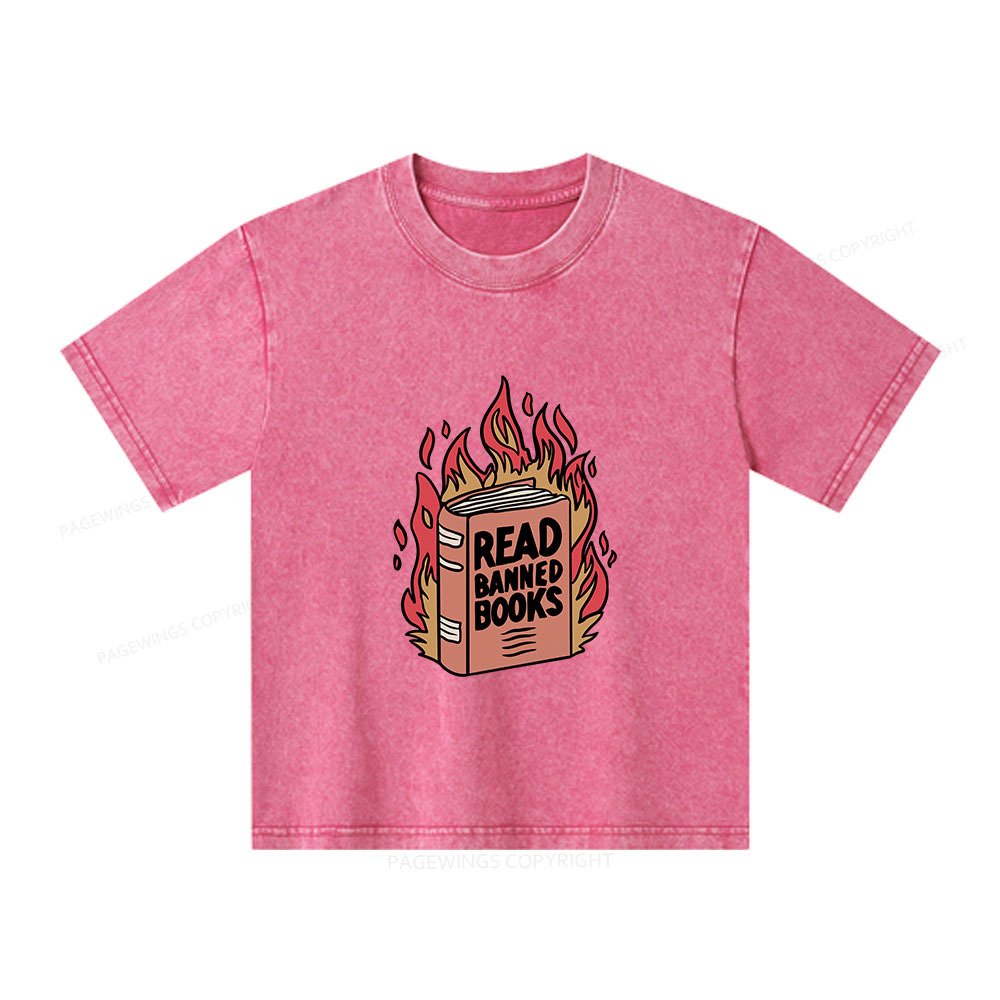 Pagewings Read Banned Books Shirt Unisex Kids Washed T-shirt