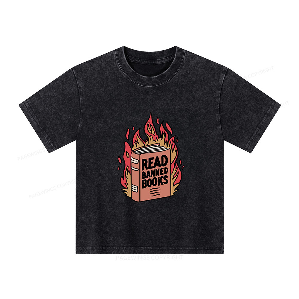 Pagewings Read Banned Books Shirt Unisex Kids Washed T-shirt