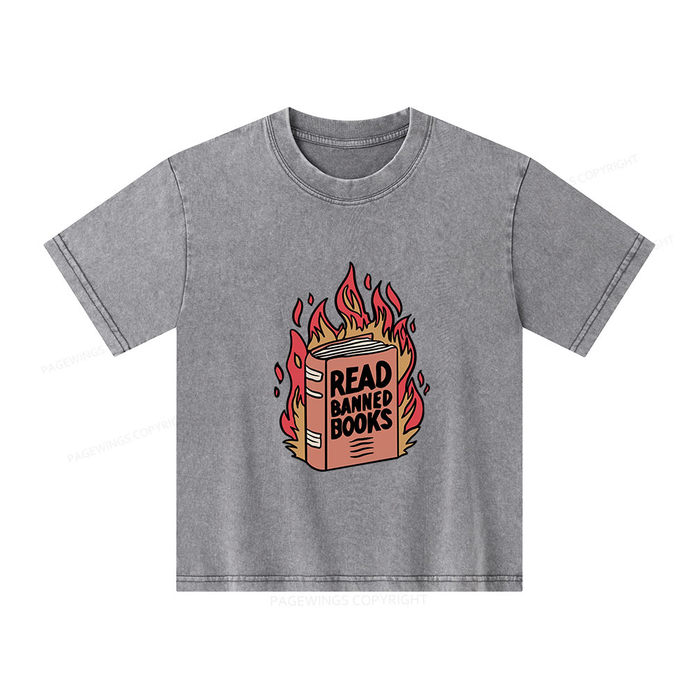 Pagewings Read Banned Books Shirt Unisex Kids Washed T-shirt