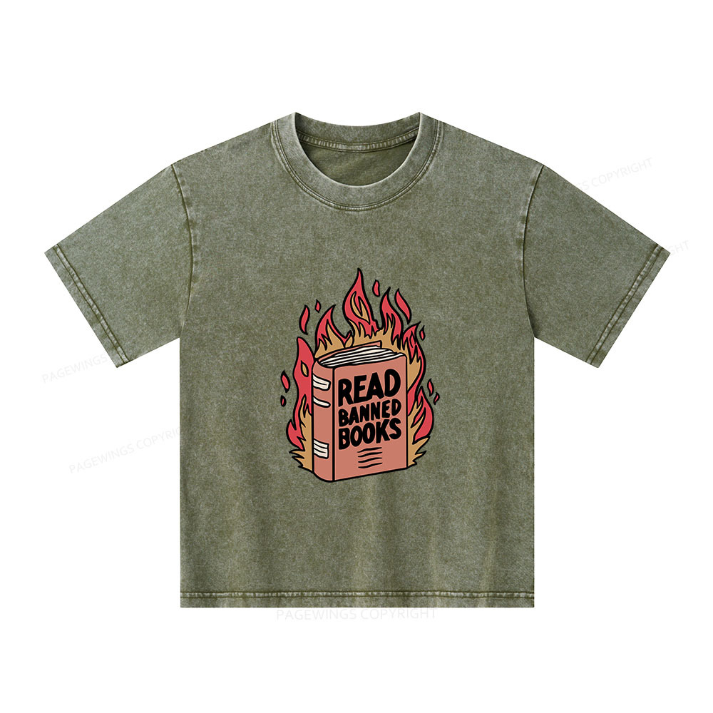Pagewings Read Banned Books Shirt Unisex Kids Washed T-shirt