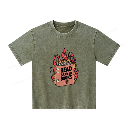 Pagewings Read Banned Books Shirt Unisex Kids Washed T-shirt