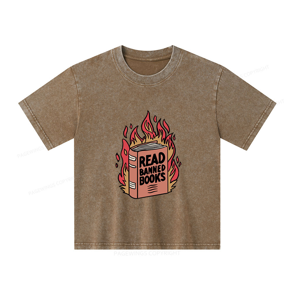 Pagewings Read Banned Books Shirt Unisex Kids Washed T-shirt