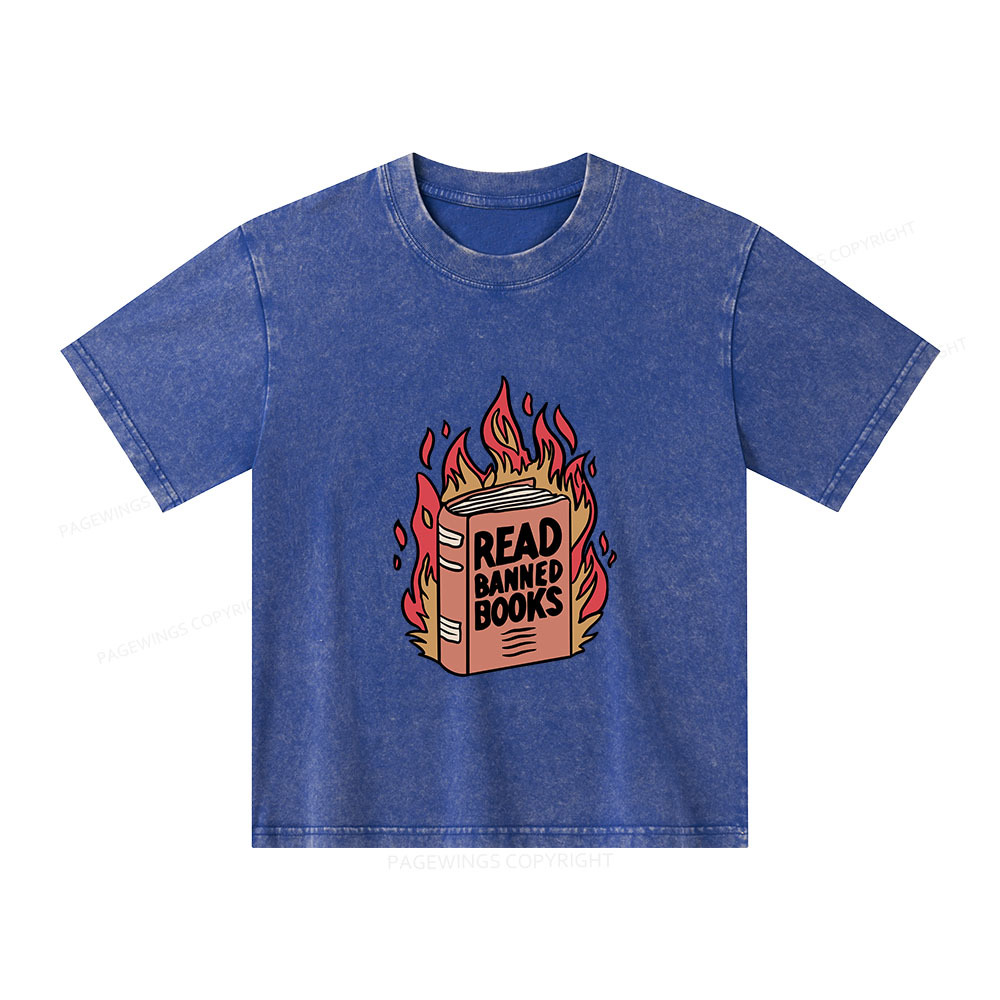 Pagewings Read Banned Books Shirt Unisex Kids Washed T-shirt