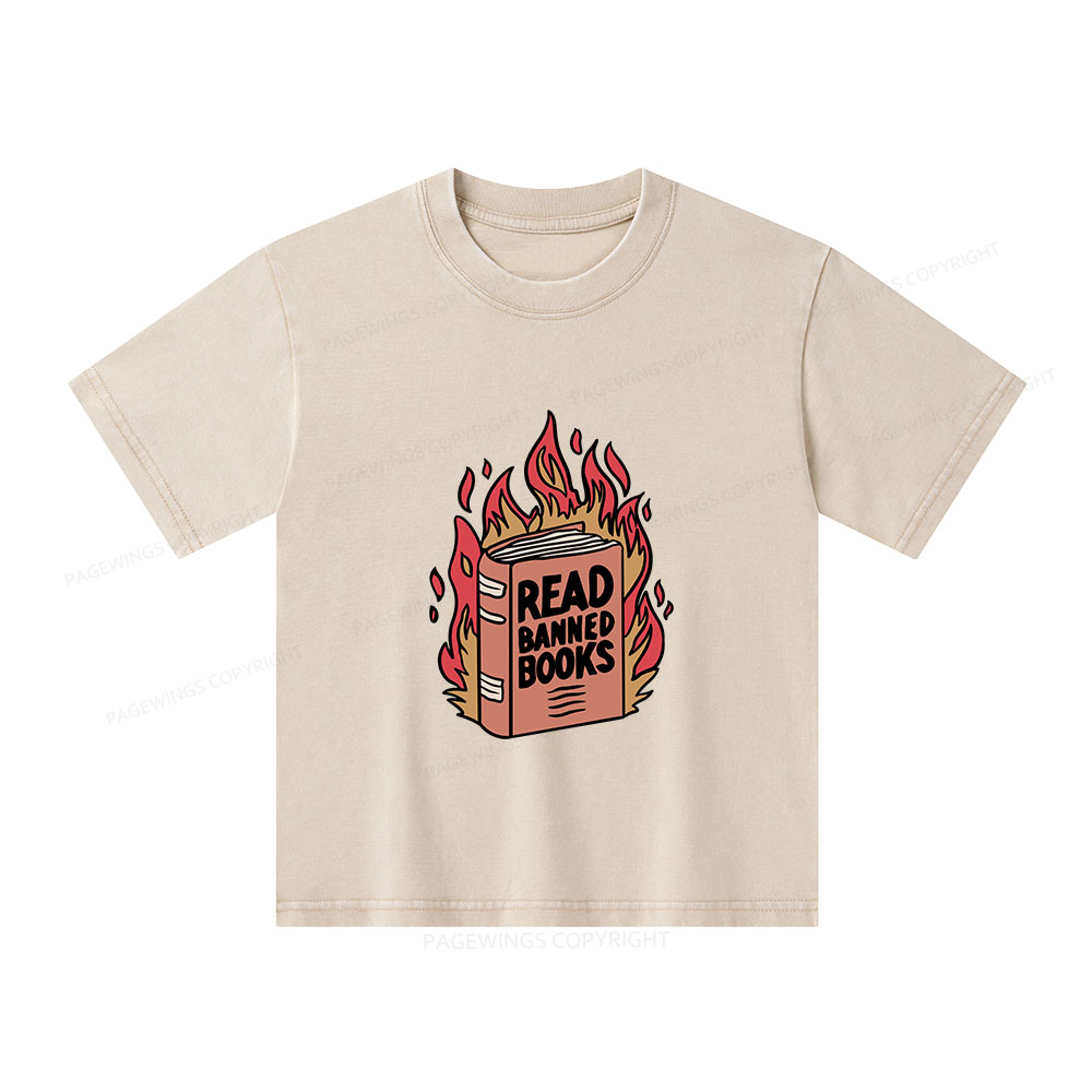 Pagewings Read Banned Books Shirt Unisex Kids Washed T-shirt