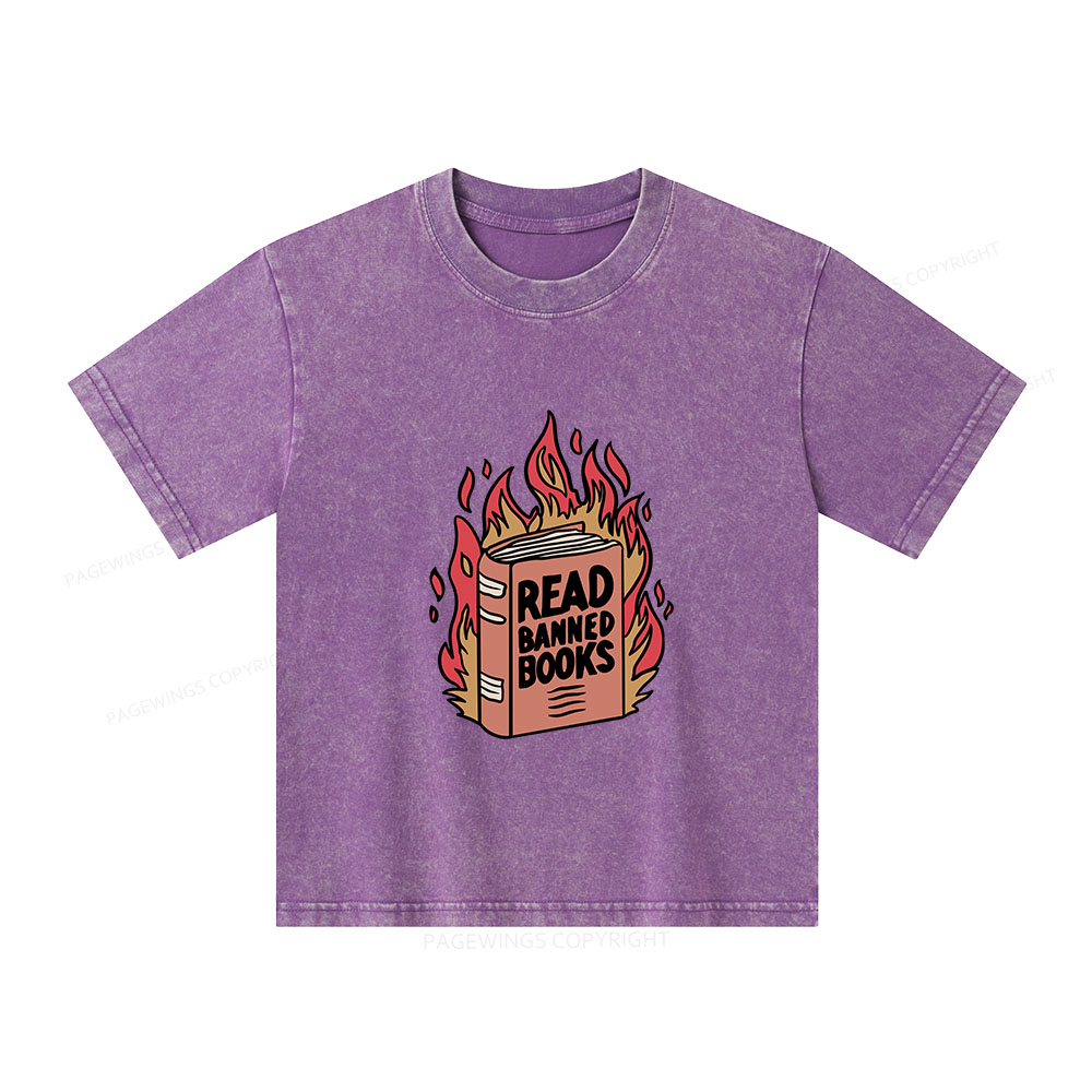 Pagewings Read Banned Books Shirt Unisex Kids Washed T-shirt
