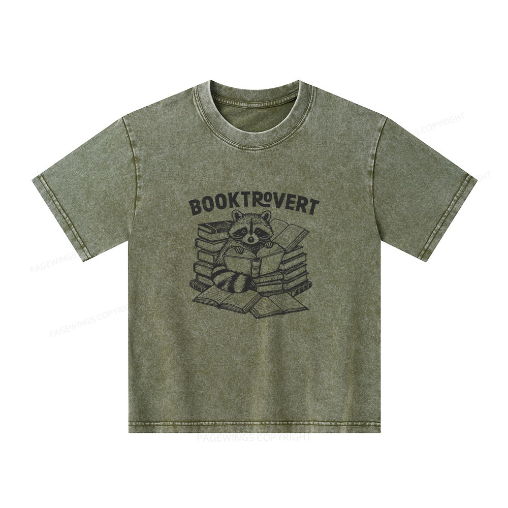 Pagewings A Raccoon Reading Seriously Unisex Kids Washed T-shirt