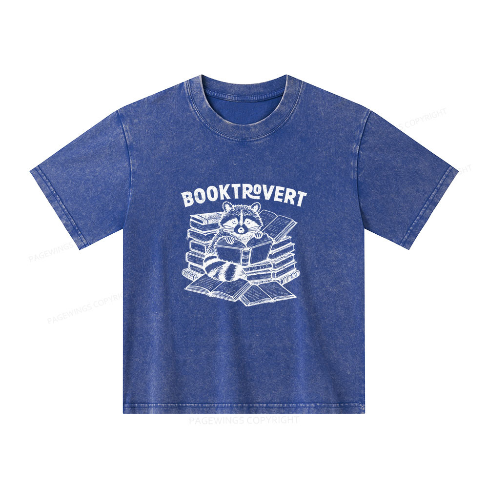 Pagewings A Raccoon Reading Seriously Unisex Kids Washed T-shirt