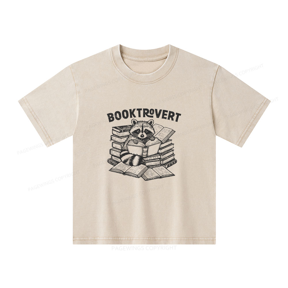 Pagewings A Raccoon Reading Seriously Unisex Kids Washed T-shirt