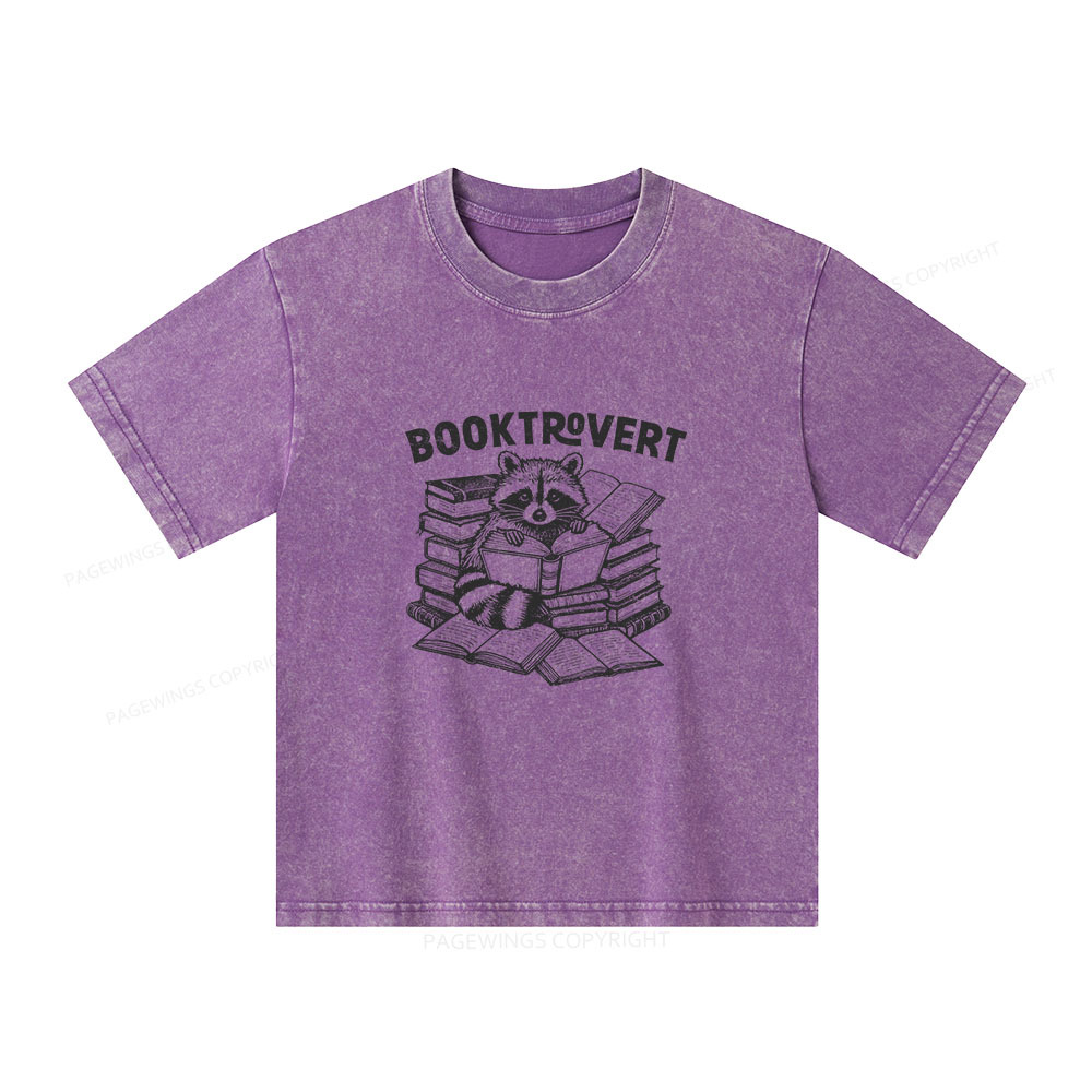 Pagewings A Raccoon Reading Seriously Unisex Kids Washed T-shirt