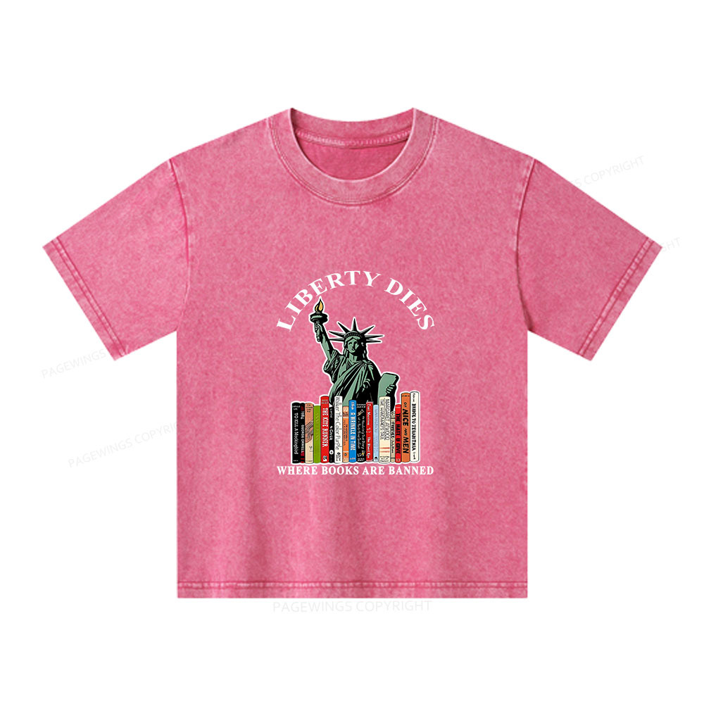 Pagewings Liberty Dies Where Books Are Banned Unisex Kids Washed T-shirt