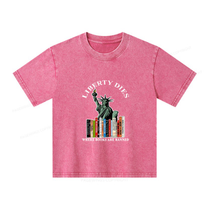 Pagewings Liberty Dies Where Books Are Banned Unisex Kids Washed T-shirt