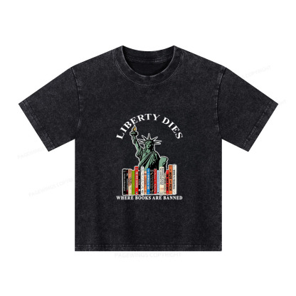 Pagewings Liberty Dies Where Books Are Banned Unisex Kids Washed T-shirt