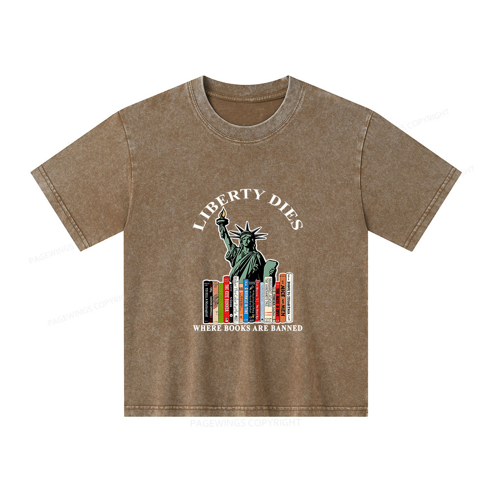 Pagewings Liberty Dies Where Books Are Banned Unisex Kids Washed T-shirt
