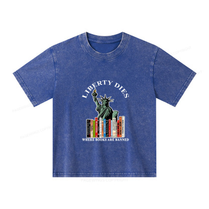 Pagewings Liberty Dies Where Books Are Banned Unisex Kids Washed T-shirt
