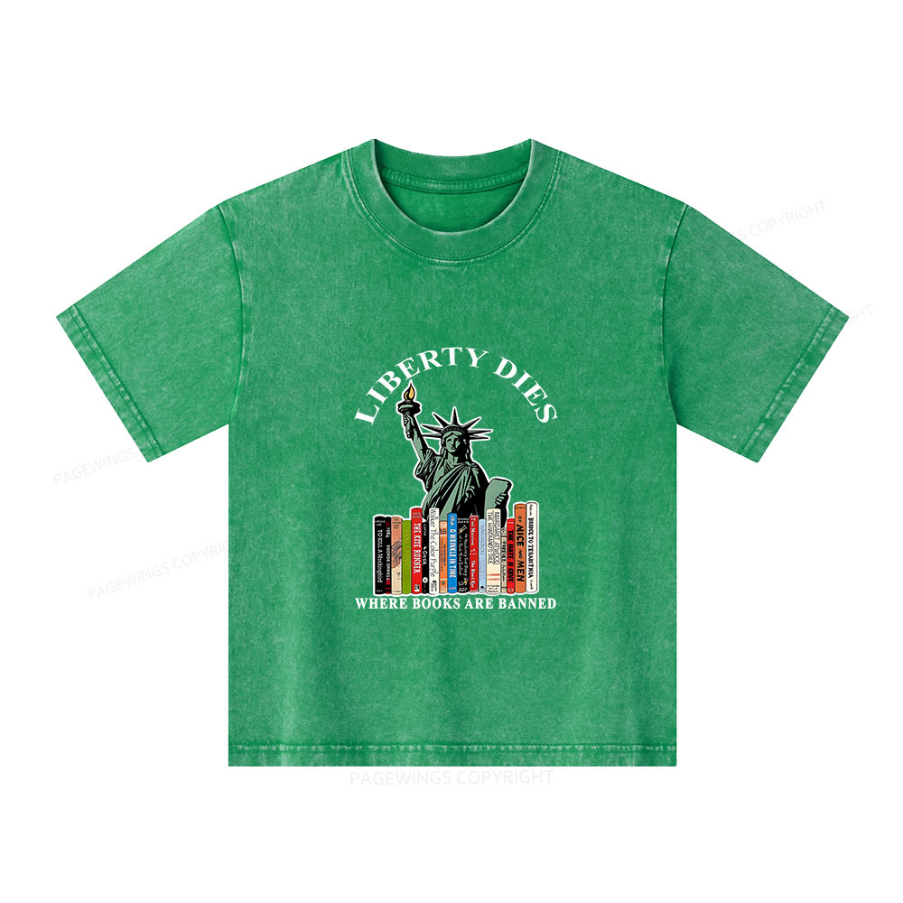 Pagewings Liberty Dies Where Books Are Banned Unisex Kids Washed T-shirt