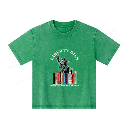 Pagewings Liberty Dies Where Books Are Banned Unisex Kids Washed T-shirt
