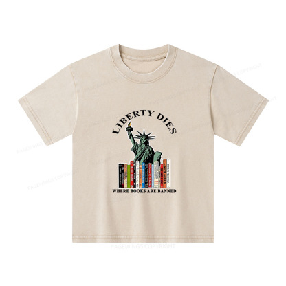 Pagewings Liberty Dies Where Books Are Banned Unisex Kids Washed T-shirt