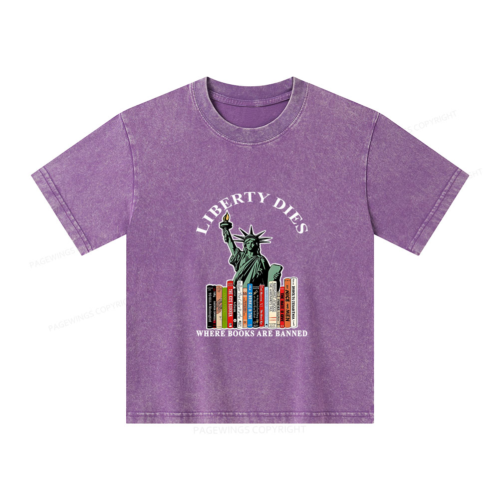 Pagewings Liberty Dies Where Books Are Banned Unisex Kids Washed T-shirt