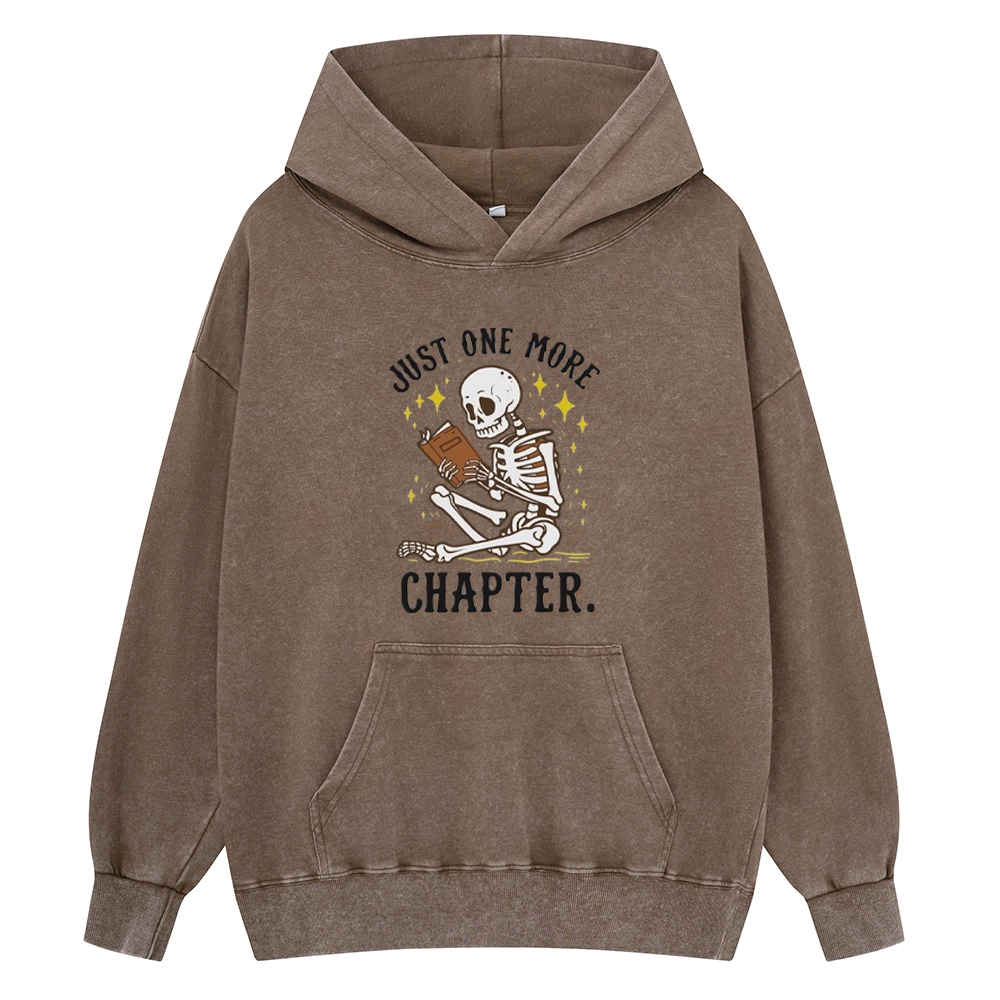 Pagewings Just One More Chapter Halloween Skeleton Unisex Washed Hoodie