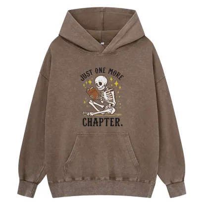 Pagewings Just One More Chapter Halloween Skeleton Unisex Washed Hoodie