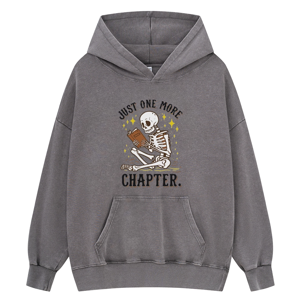 Pagewings Just One More Chapter Halloween Skeleton Unisex Washed Hoodie