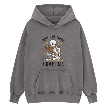 Pagewings Just One More Chapter Halloween Skeleton Unisex Washed Hoodie