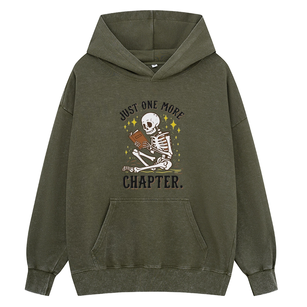 Pagewings Just One More Chapter Halloween Skeleton Unisex Washed Hoodie