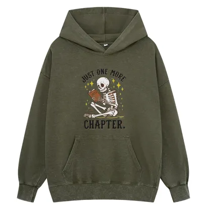 Pagewings Just One More Chapter Halloween Skeleton Unisex Washed Hoodie
