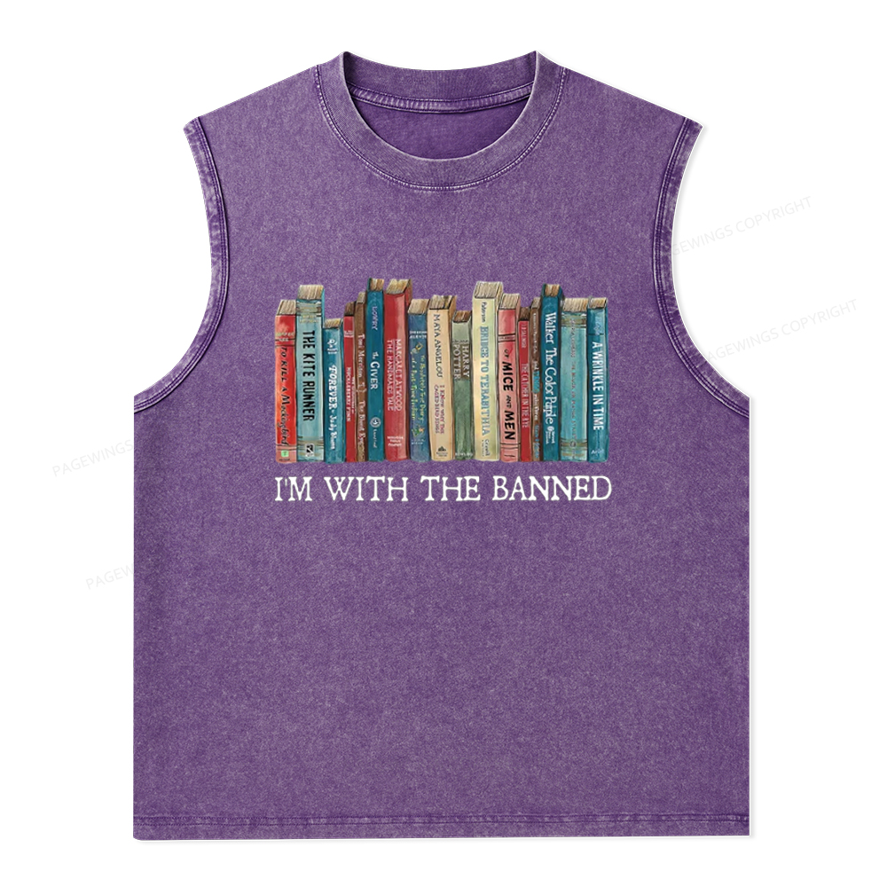 Pagewings I'm With The Banned Unisex Washed Tank Top