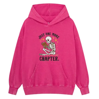 Pagewings Just One More Chapter Halloween Skeleton Unisex Washed Hoodie