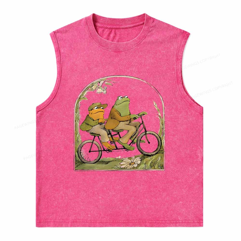 Pagewings Frog And Toad Book Vintage Unisex Washed Tank Top