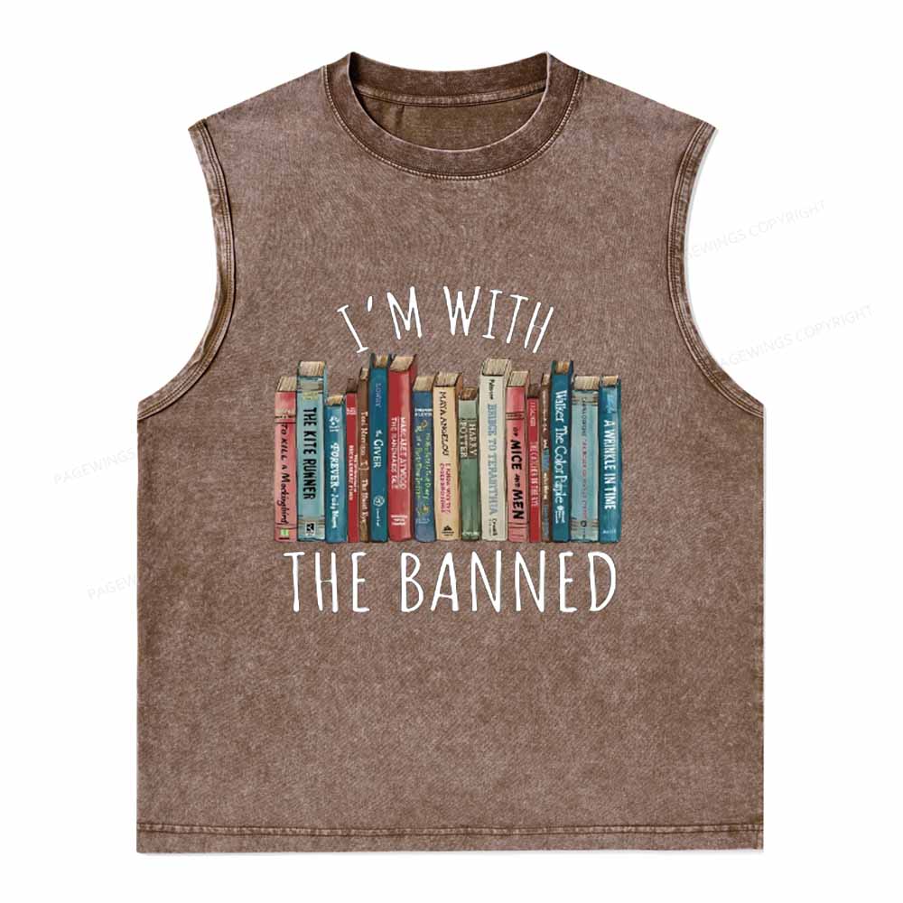 Pagewings I'm With The Banned Unisex Washed Tank Top