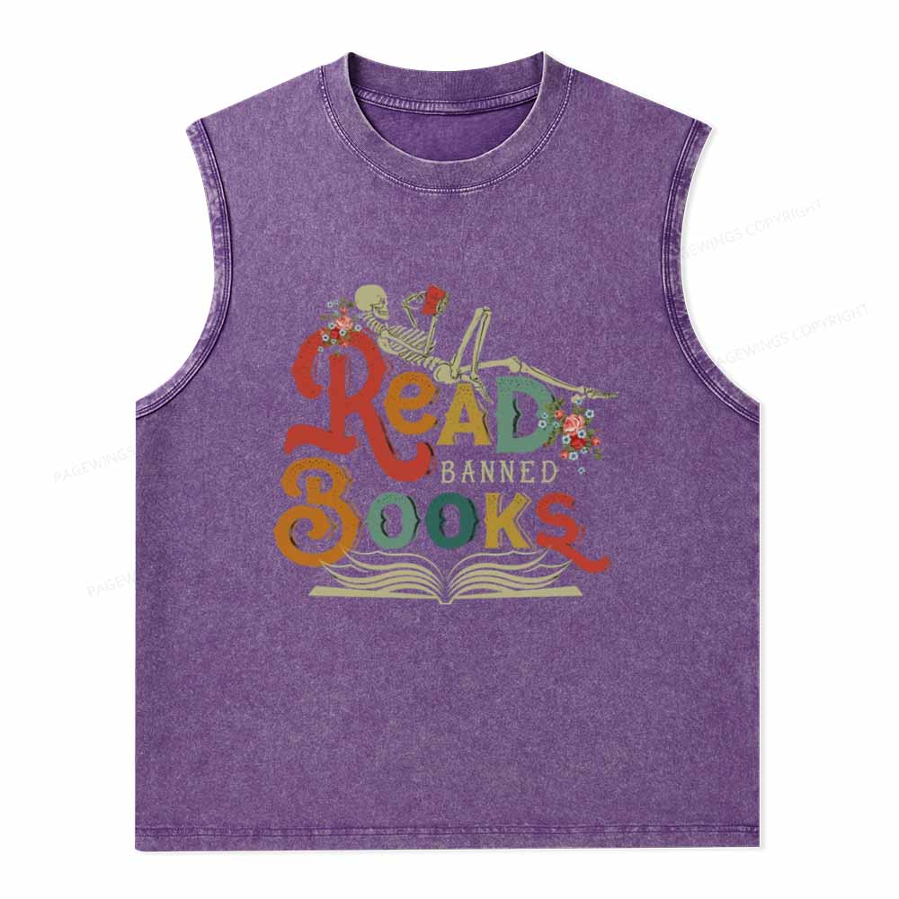 Pagewings Read Banned Books Unisex Washed Tank Top
