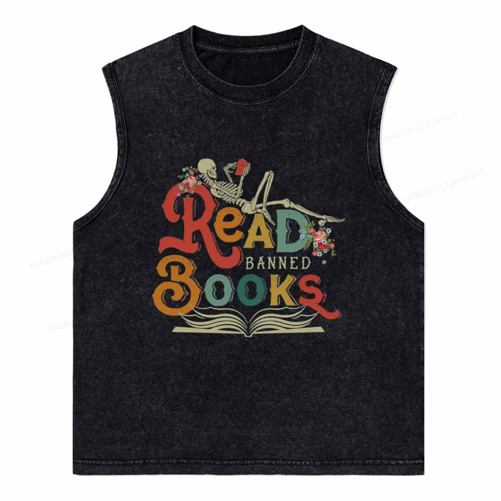Pagewings Read Banned Books Unisex Washed Tank Top