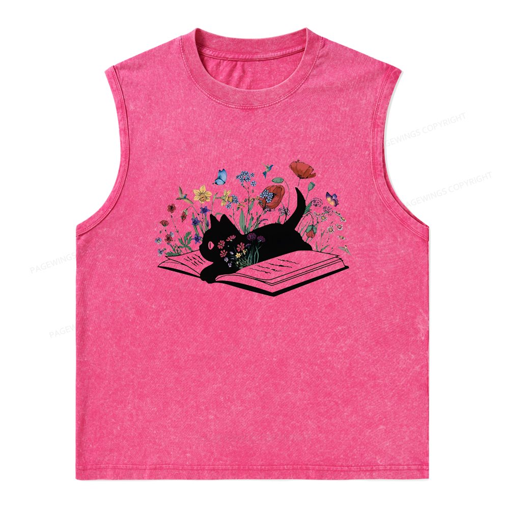 Pagewings Cute Book Cat Unisex Washed Tank Top