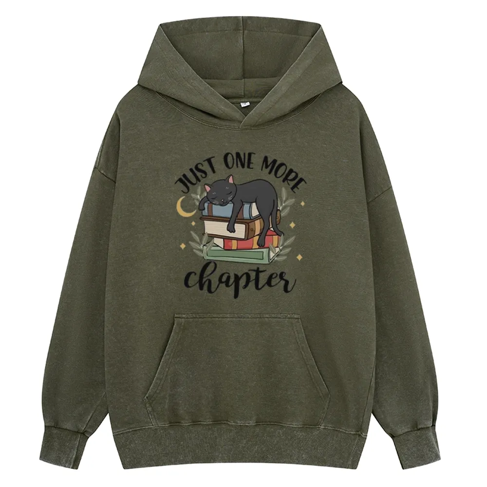 Pagewings Just One More Chapter Adorable Cat Unisex Washed Hoodie